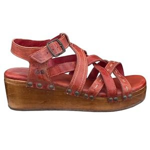 Bed Stu Women's Shirley Monarch Mason Red Wooden Sandal Size US 9.5